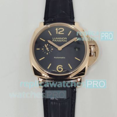 Panerai LUMINOR DUE PAM00908 rose gold case black dial replica watch 